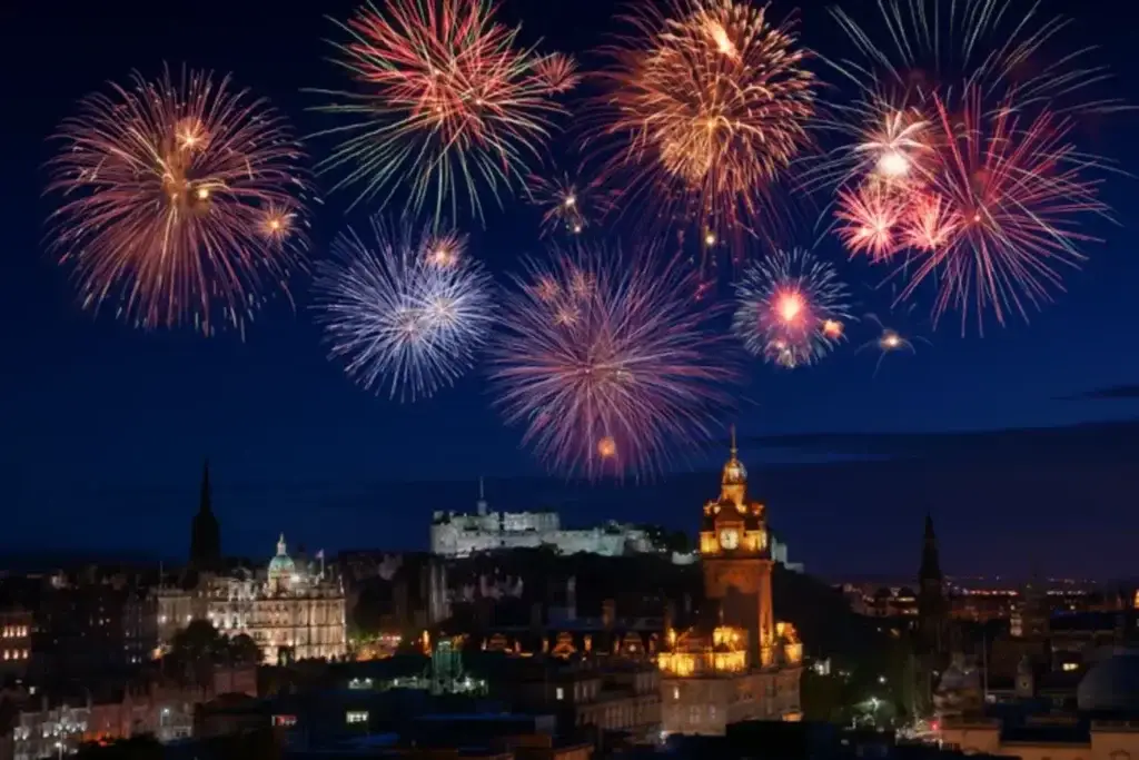 Fireworks light up the sky over Edinburgh, Scotland, on New Year's Eve