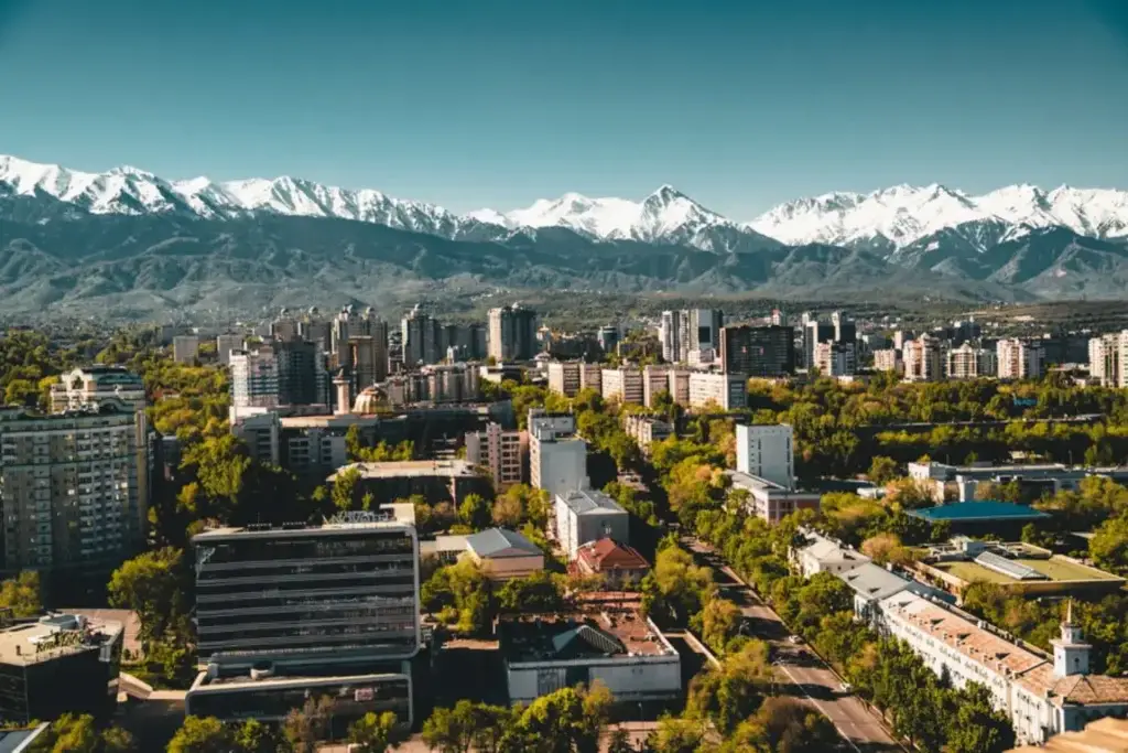 View of Almaty with mountains on the horizon