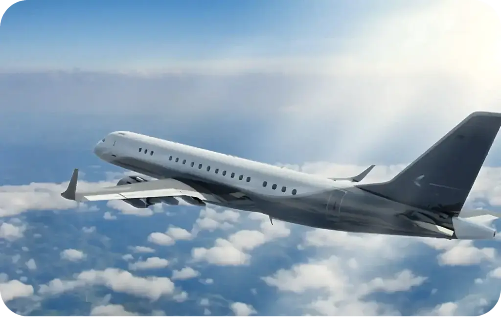 private jet flying above the clouds