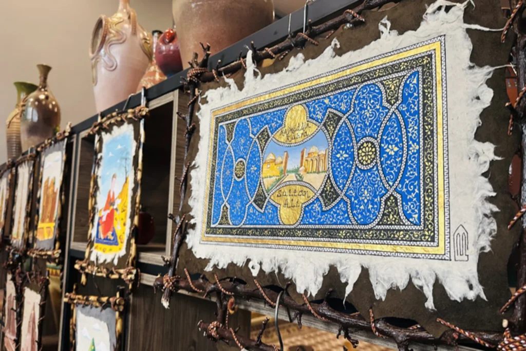 A blue-toned carpet with a gold pattern in a traditional style