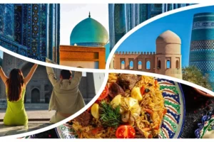 Collage with symbols of Central Asian countries