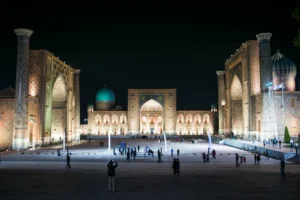 Tourists at Registan Square in Samarkand