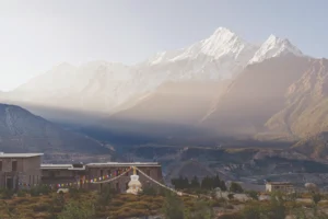 Shinta Mani Mustang, in Nepal, with the Annapurna range in the background