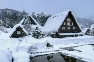 Houses in a snowy Japanese village