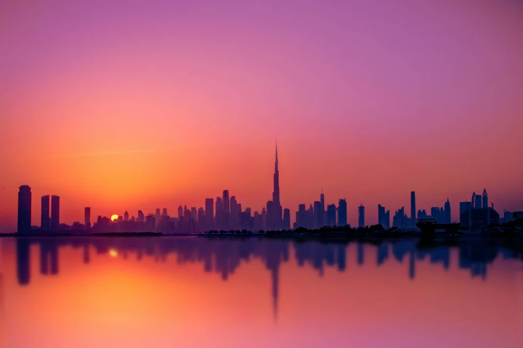 Sunset or sunrise on the horizon of Dubai, UAE